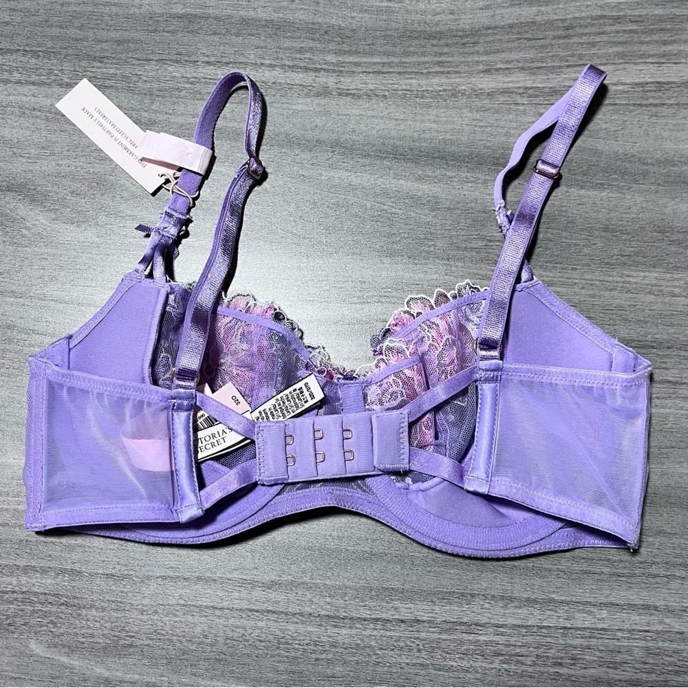 NWT Victoria’s Secret Unlined Demi Bra 32D Floral Lace Embroidery Bra - Picture 5 of 8